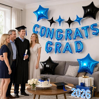Congrats Grad Balloons, 16 Inch Blue Black Congrats Grad Letters Banner Balloons - Image 6
