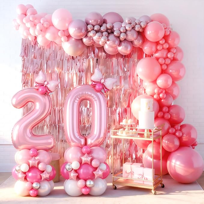 40 Inch Pink Number 0 Balloon Pastel Pink White Number Zero Foil Balloon Tower - Image 4