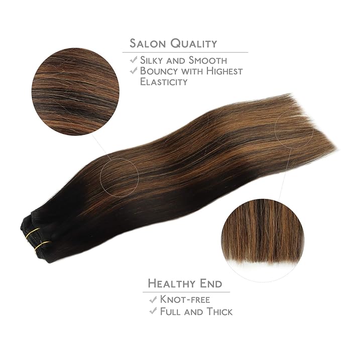 WENNALIFE Clip in Hair Extensions, 150g 22 Inch 9pcs Balayage Natural Black to Chestnut Brown Human Hair Extensions Thicker Real Human Hair Clip Set Double Weft