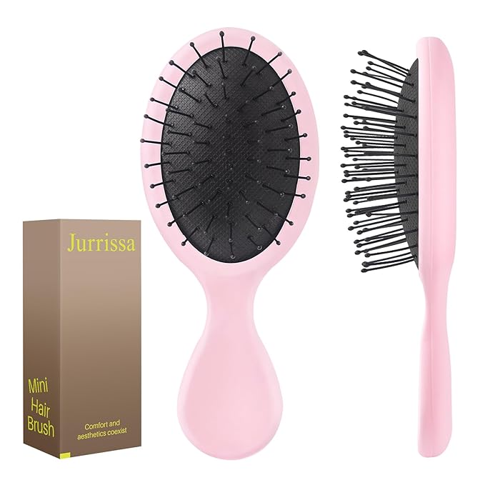 Mini Hair Bursh for Kids Women and Men, Protable Travel Size Hair Brush for Pockets Purse backpack,Mini Detangler Brush for All Hair Types, Small Hair Brush for Detangling(1 Pack-Pink)