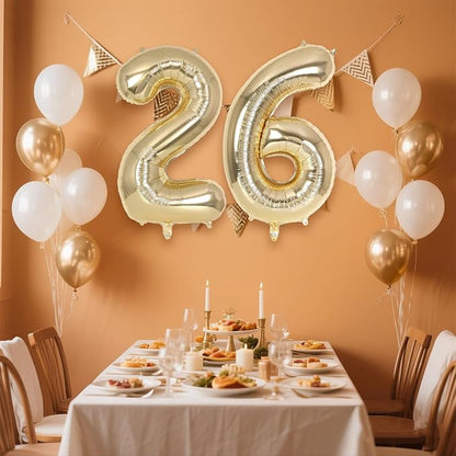 Champagne Gold Large Number 26 Balloon, 40 Inch Light Gold Foil Helium Number - Image 3