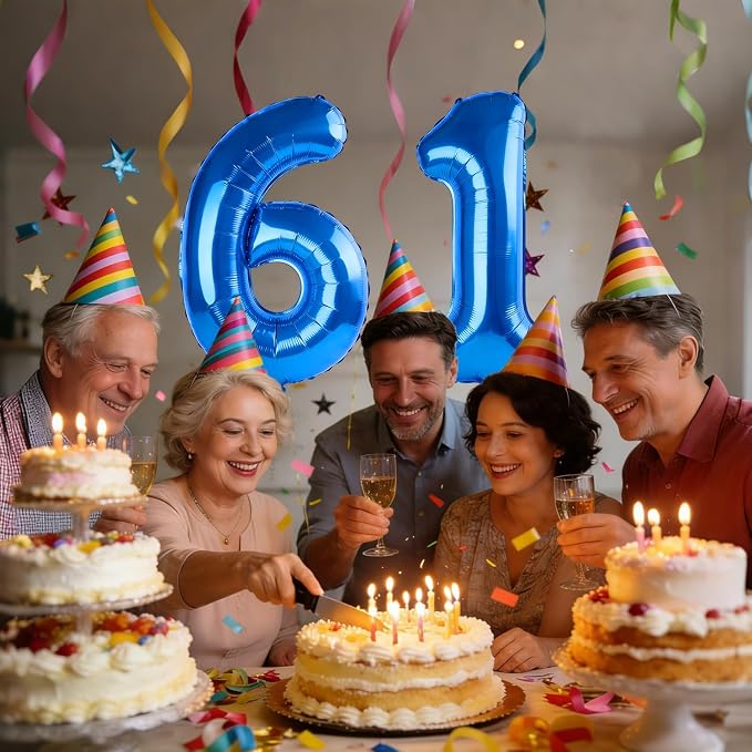 40 Inch Number 61 Balloons for 61st Birthday Party Decorations, 0-100 Dark Blue - Image 2