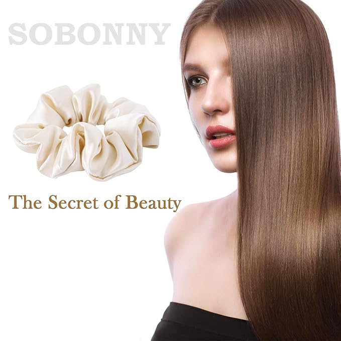 Mulberry Silk Hair Ties - Frizz Prevention, Sleep Accessories for Women (Beige, White, Pink, 3-Pack)
