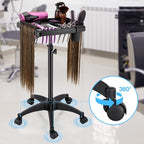 Hair Extension Tray Cart on Wheels w/Storage Holder, Height Adjust & Removable Hairstylist Rolling Tray Barber Tray Cart with Wheels, Salon Hair Extension Trolley Cart Hairdresser Stylist Color Tray