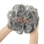 CJL HAIR Large Messy Bun Hair Piece Wavy Curly Scrunchies Synthetic Chignon Ponytail Hair Extensions Thick Updo Hairpieces for Women Dark Grey