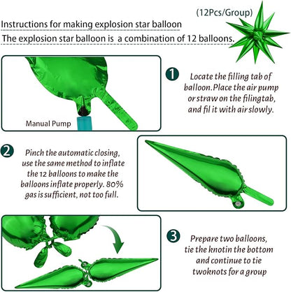 Green Star Foil Balloon 12 Point Cone Explosion Star Foil Balloon | 60 Pcs - Image 3