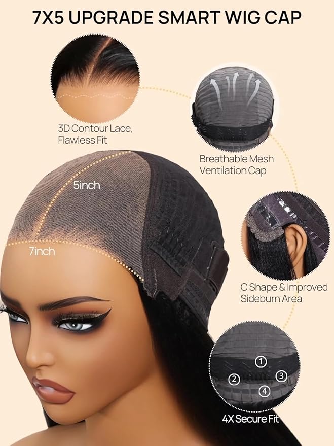 Julia Hair Ombre Brown Water Wave Glueless Wig Human Hair 7x5 HD Lace Closure with Invisible Drawstring Pre Plucked Bleached Highlight Balayage Colored Curly Wigs Put On And Go 16 Inch