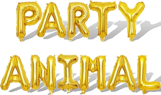2 Set 22Pcs Gold PARTY ANIMAL Letter Balloons 16in Balloon Foil Letter by Fezava