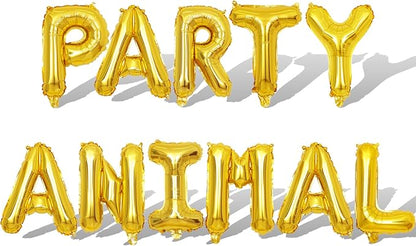 2 Set 22Pcs Gold PARTY ANIMAL Letter Balloons 16in Balloon Foil Letter by Fezava