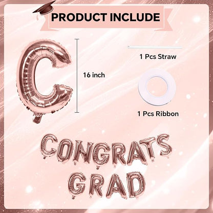 16 Inch Rose Gold Congrats Grad Banner Balloons, Rose Gold Congrats Grad - Image 2