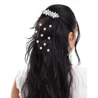 13 Pieces Rhinestone Hair Clips, Including10 Silver Mini Flower Hair Clips, 2 Pcs Crystal Bobby Pins, 1 Decorative Rhinestones Barrette with Pearls for Bride Women Flower Girls