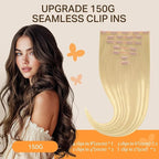 DOORES Seamless Clip in Hair Extensions, Dirty Blonde Mixed Platinum Blonde 130g 7pcs 18 Inch, Real Human Hair Extensions Remy Straight Thick Hair Invisi Edge Hair Extensions