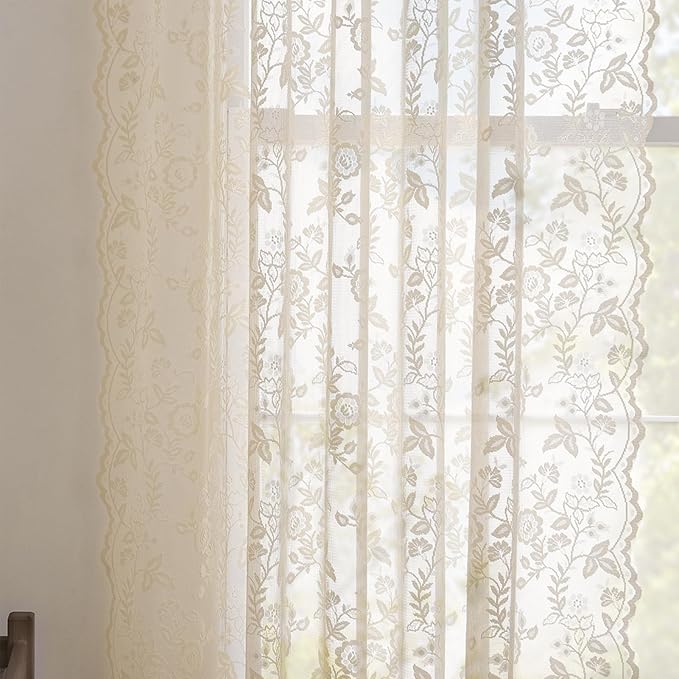 FINECITY Beige Lace Curtains 80 Inches Long - Image 7