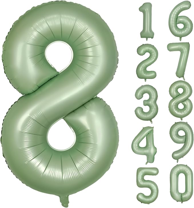 40 Inch Green Number Balloon 8 Olive Green Foil Balloon Sage Green 8 Balloons by Yeodong