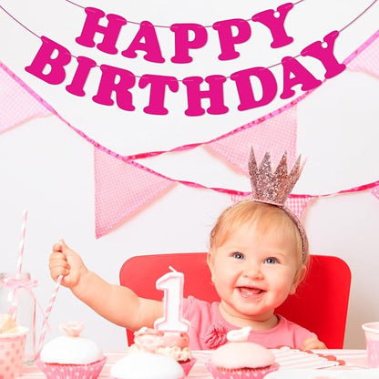 Pink Happy Birthday Banner Sign Birthday Backdrop Party Supplies - Image 4