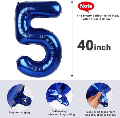 5 Balloon Numbers Birthday Decorations, 40In Navy Blue Balloons - Image 6