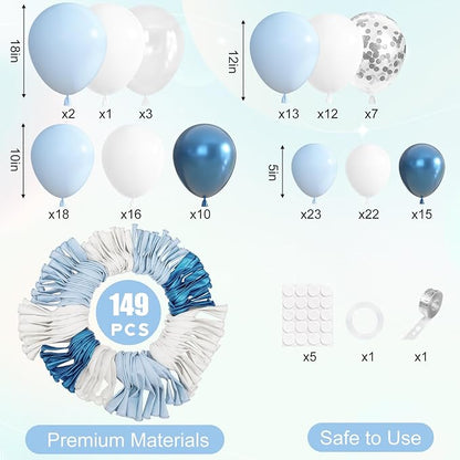 Ouddy Party 149Pcs Blue and White Balloon Arch Garland Kit 18 12 10 5Inch | - Image 3