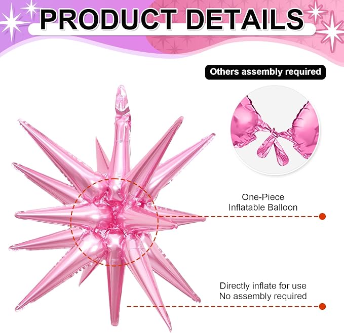 9Pcs Purple Pink Star Balloons, Large Explosion Foil Balloons, Metallic Mylar - Image 4