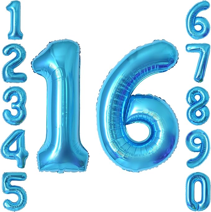 Light Blue Number 16 Balloon 40 Inch, Foil Numeral by Unknown