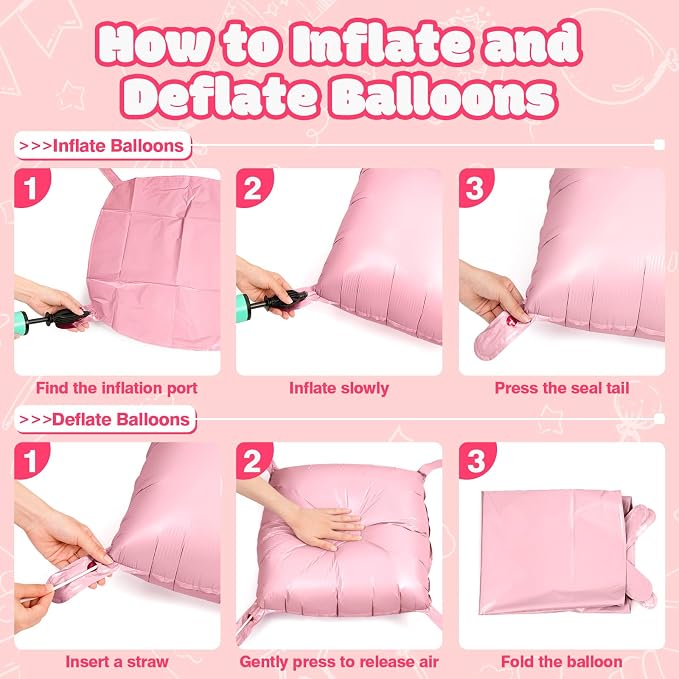 NISOCY 25PCS Matte Pastel Pink Square Foil Balloons Wall Backdrop | Double - Image 3