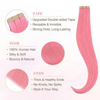 GOO GOO Tape in Hair Extensions Human Hair, Peach Pink, 12inch 20g 10pcs, Colored Tape ins Human Hair Extensions, Silky&Soft Invisible Tape Ins, Hair Highlighted for Party