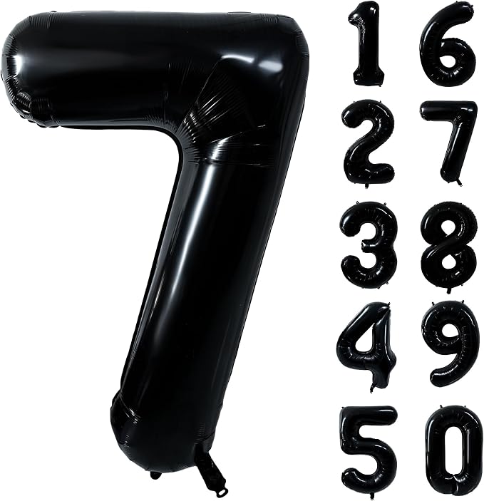 40 inch Black 7 Number Balloon Giant Foil Helium Balloons Black Large Digital by Yeodong