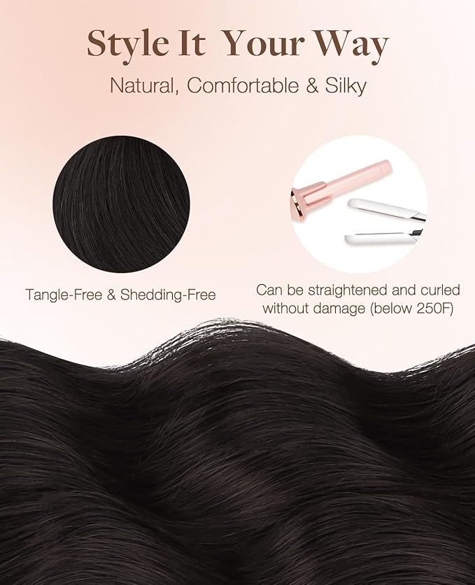 GOO GOO Invisi Edge Tape in Hair Extensions Human Hair, 1B Natural black 10pcs injected with 10pcs classical tape ins, 14inch 50g, Virgin Remy Hair, Natural Look
