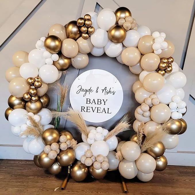 Beige White Gold Balloons, Neutral Cream Ivory Double Stuffed Nude Gold Balloons - Image 7