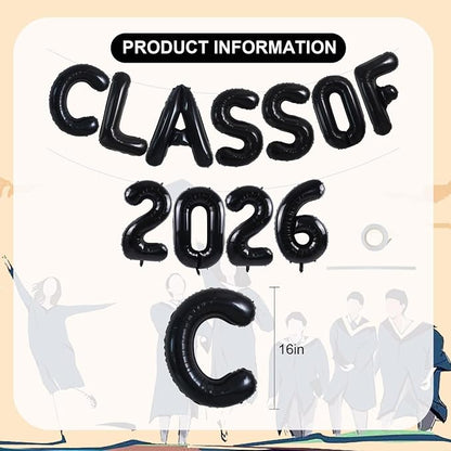 TONIFUL Black Class of 2026 Graduation Balloon Banners Foil Balloons - Image 2