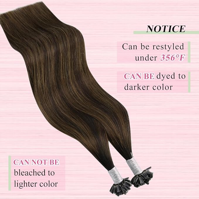 YoungSee U Tip Hair Extensions Human Hair Balayage K Tip Hair Extensions Real Human Hair Balayage Dark Brown with Brown Utip Hair Extension Ombre for Daily Confidence Boost 20In 50s/50G