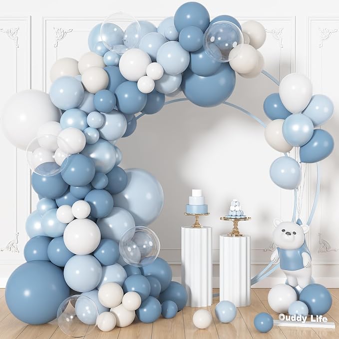 164Pcs Dusty Blue White Balloons Garland Arch Kit Different Size | 18 12 10 5 by OUDDYLIFE