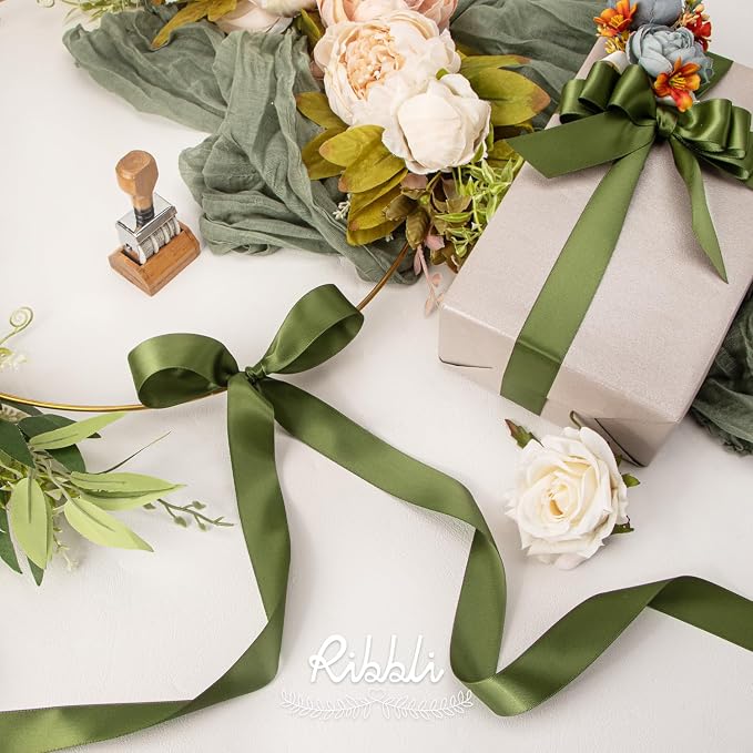 Ribbli Moss Green Satin Ribbon, Double Faced Satin 1 inch x Continuous 25 Yards - Image 3