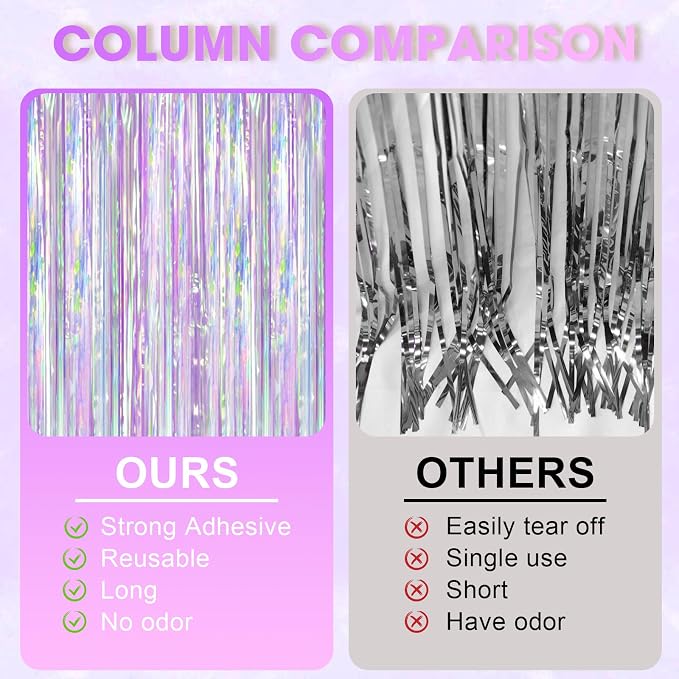 Voircoloria Iridescent Purple Fringe Backdrop Curtains, 3 Pack | Tinsel - Image 4