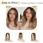 SEGO Human Hair Toppers for Women With Thinning Hair, 7 * 13CM Silk Base 100% Real Human Hair Clip in Top Wiglet Hairpieces -12 Inch No Bangs Medium Brown to Dark Blonde