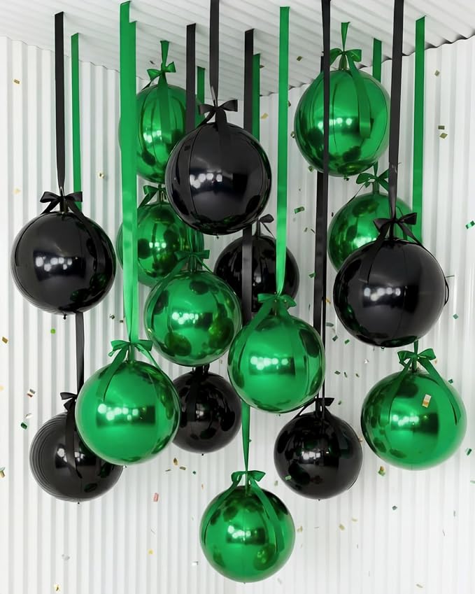 Jenaai 30 Pack 22 Inch Metallic Round Foil Balloon Black Green Balloon | by Jenaai