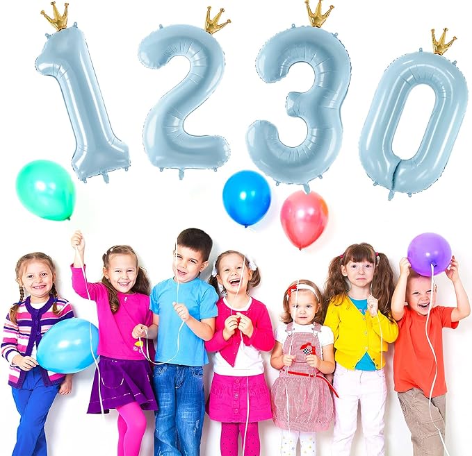 Number 1 Foil Balloon with Crown, 40-Inch Light Blue | Light blue number 1 foil - Image 6