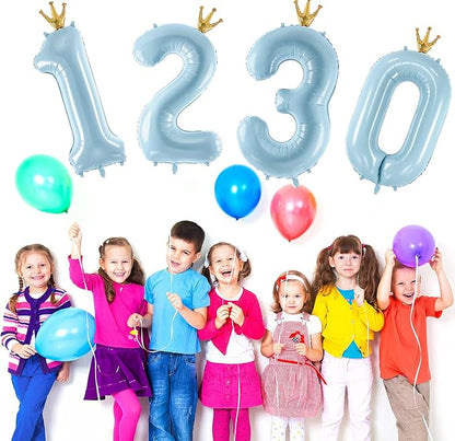 Number 0 Foil Balloon with Crown, 40-Inch Light Blue | Light blue number 0 foil - Image 3