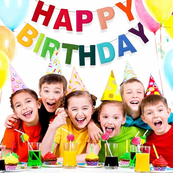 Felt Happy Birthday Garland Rainbow Banner Reusable Happy Birthday Sign Party - Image 5