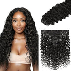 Lashey Clip in Hair Extensions 110g 7pcs Deep Wave Seamless Clip in Hair Extensions Human Hair 16 Inch Natual Black Thick Human Hair Extensions for Women