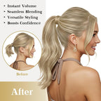 Ve Sunny Hair Extensions Ponytail Real Human Hair 80G Wrap Around Clip in Ponytail Hair Extensions Straight Extensions Human Hair for Women Dark Golden Blonde Highlights 14inch