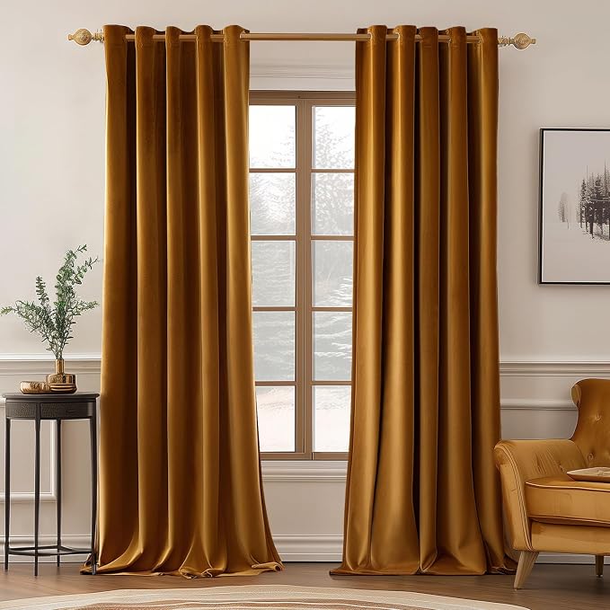MIULEE Velvet Curtains Golden Brown 72 x 84 Inch Length Set of 2 | Grommet by MIULEE