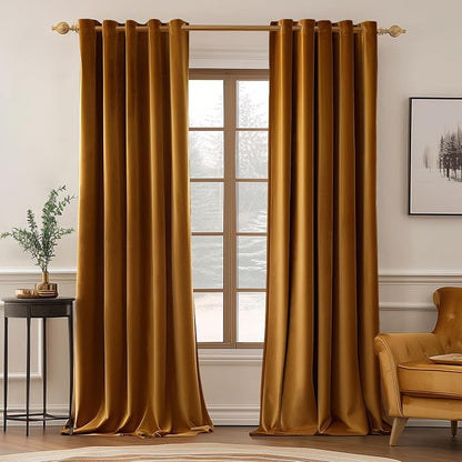 MIULEE Velvet Curtains Golden Brown 72 x 84 Inch Length Set of 2 | Grommet by MIULEE