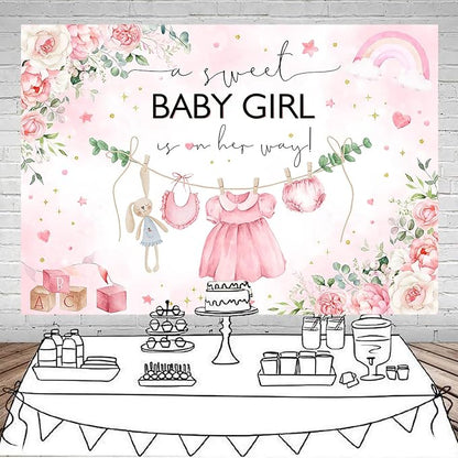 Mocsicka Sweet Baby Girl Princess Pink Greenery Party Decoration - Image 2