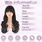 Haloo Brown Wigs with Bangs Long Wavy Layered Haircut Natural Looking Fluffy Synthetic Heat Resistant Hair Wig for Women Daily Party, 24 Inch Dark Brown