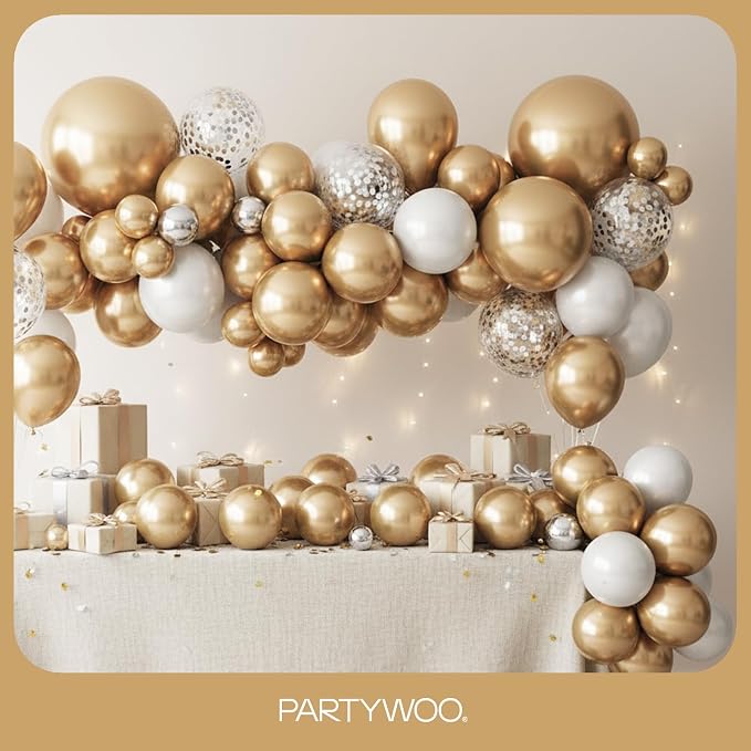 PartyWoo Metallic Gold Balloons 101pcs Chrome Gold Color 12 Inch | Balloons - Image 5