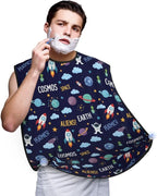 Beard Trimming Catcher Apron, Waterproof Non-Stick Grooming Bib for Shaving, Ideal for Men Dad Father’s Day, Cartoon Space Rockets Astronaunt Planets Stars Alien Art Shave Bib