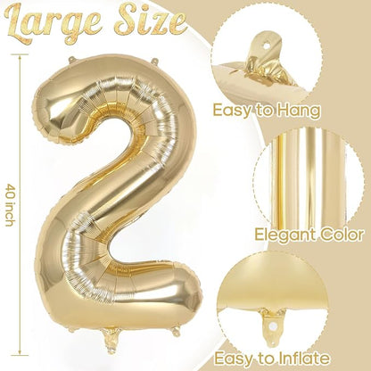 Champagne Gold Large Number 2 Balloon, 40 Inch Light Gold Foil Helium Number - Image 3