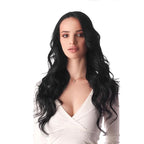 Full Shine 18Inch Black Virgin Tape in Hair Extensions Remy Tape in Human Hair Extensions Color 1 Black 25 Gram Seamless Unprocessed Skin Weft 10Pcs for Women