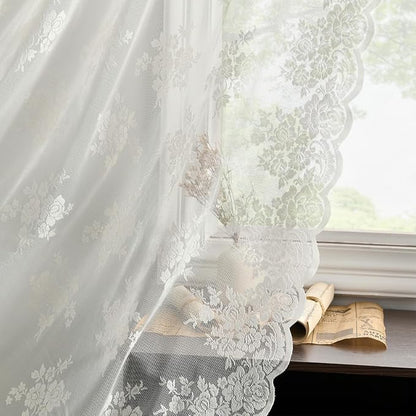Kotile Ivory Lace Curtains for Bedroom Rustic Floral 52 x 84 Inch, 2 Panels | by Kotile+Curtains