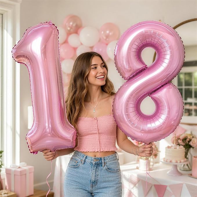 40 Inch Pink Number 8 Balloon, Giant Number Balloons, Birthday Decorations | - Image 4